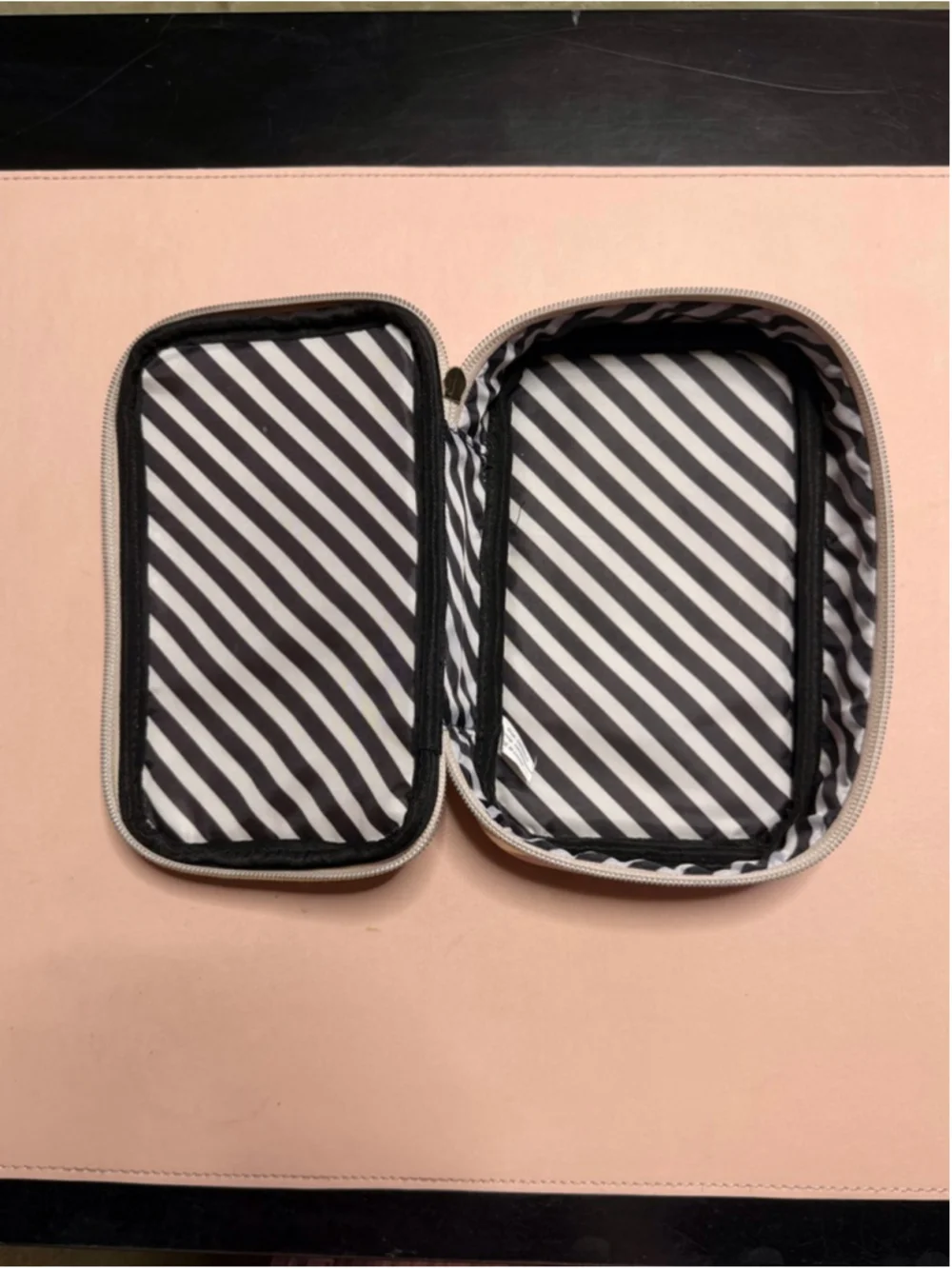 Too Faced Gold Pink Striped Cosmetic Bag